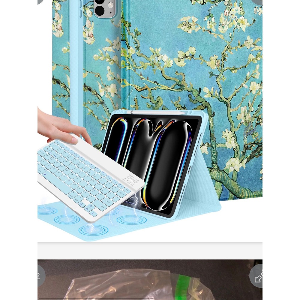 Wazzasoft iPad‎ Pro 13 M4 Case with Keyboard Van Gogh Almond Blossoms Art Folio